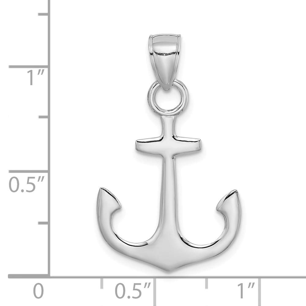 Solid 14K White Gold 3-D Anchor Charm Pendant - 28mm x 18mm