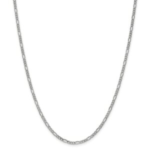 Sonia Jewels 14k White Gold Figaro Chain Necklace - with Secure Lobster Lock Clasp 20" (Width = 2mm)