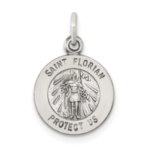 Solid 925 Sterling Silver Vintage Antiqued Catholic Patron Saint Florian Pendant Charm Medal - 18mm x 12mm