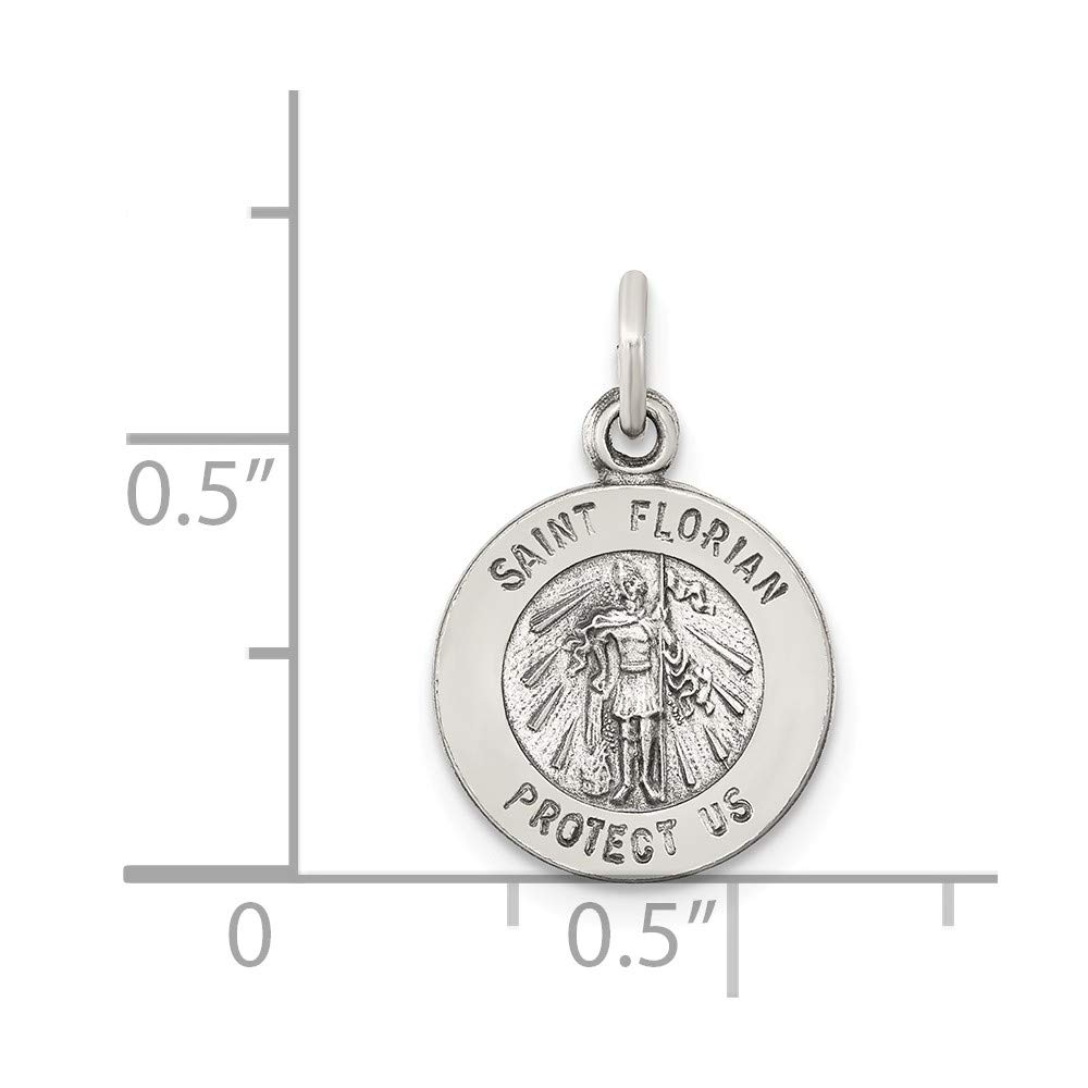 Solid 925 Sterling Silver Vintage Antiqued Catholic Patron Saint Florian Pendant Charm Medal - 18mm x 12mm