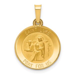 14k yellow gold catholic patron saint luke medal brushed matte finish pendant charm - 17mm x 15mm