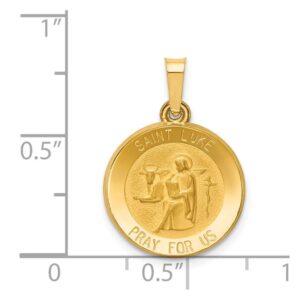 14k Yellow Gold Catholic Patron Saint Luke Medal Brushed Matte Finish Pendant Charm - 17mm x 15mm