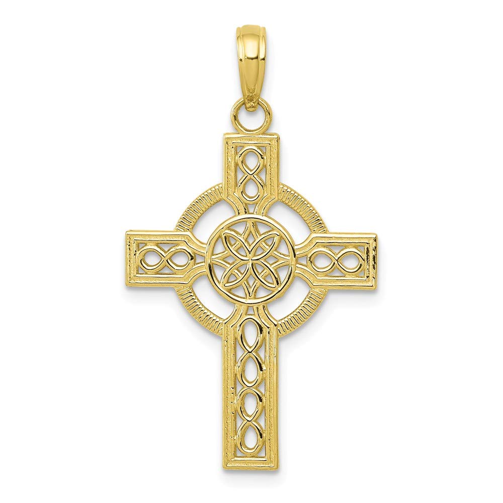 Solid 10k Yellow Gold Diamond-cut Celtic Knot Irish Claddagh Cross Pendant Charm