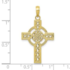 Solid 10k Yellow Gold Diamond-cut Celtic Knot Irish Claddagh Cross Pendant Charm