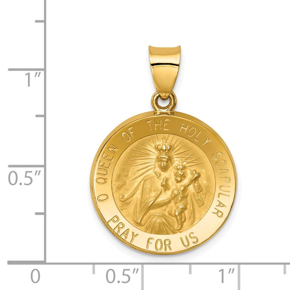 14k Yellow Gold Queen of the Holy Scapular Reversible Medal Brushed Matte Finish Pendant Charm - 22mm x 19mm