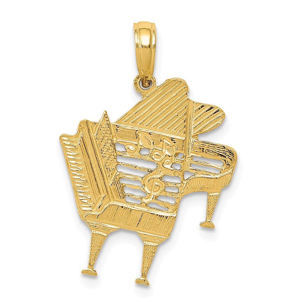 Solid 14k Yellow Gold Piano Pendant Charm - 25mm x 20mm