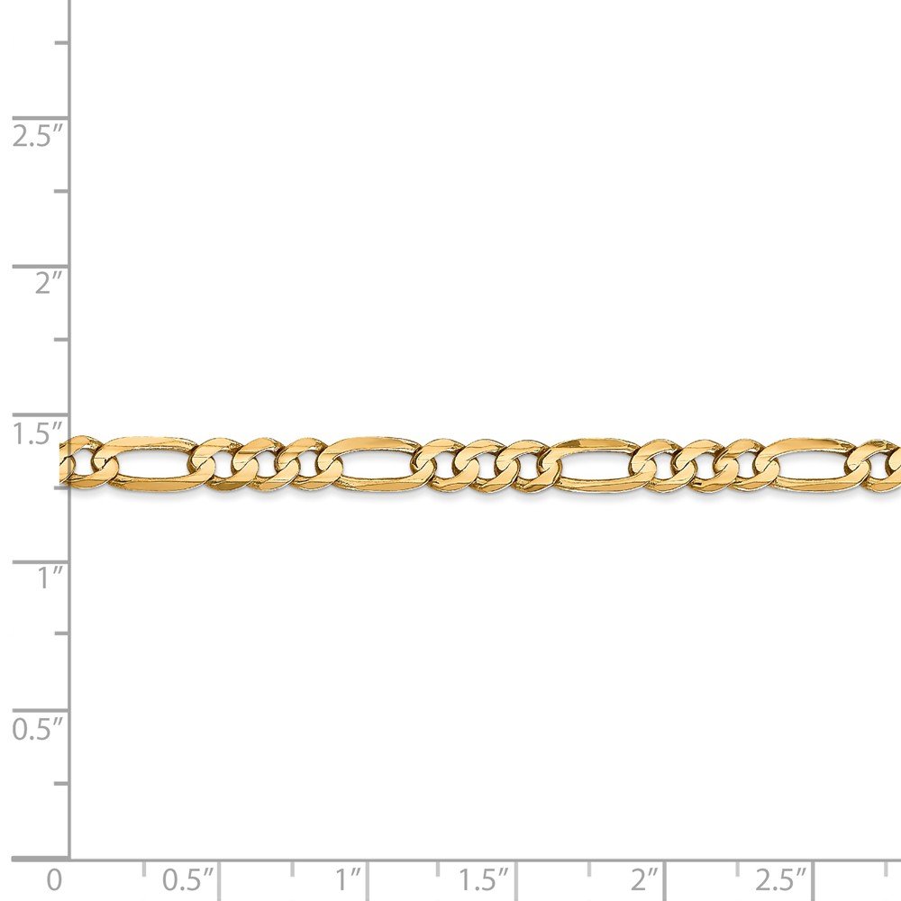 Solid 14k Yellow Gold 4.50mm Concave Open Figaro Chain Bracelet - with Secure Lobster Lock Clasp 7"