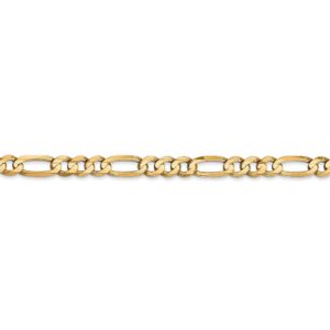 Solid 14k Yellow Gold 4.50mm Concave Open Figaro Chain Bracelet - with Secure Lobster Lock Clasp 7"