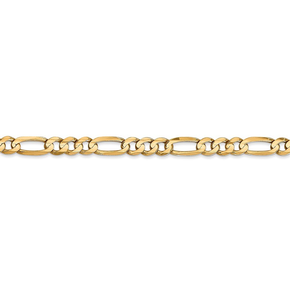 Solid 14k Yellow Gold 4.50mm Concave Open Figaro Chain Bracelet - with Secure Lobster Lock Clasp 7"