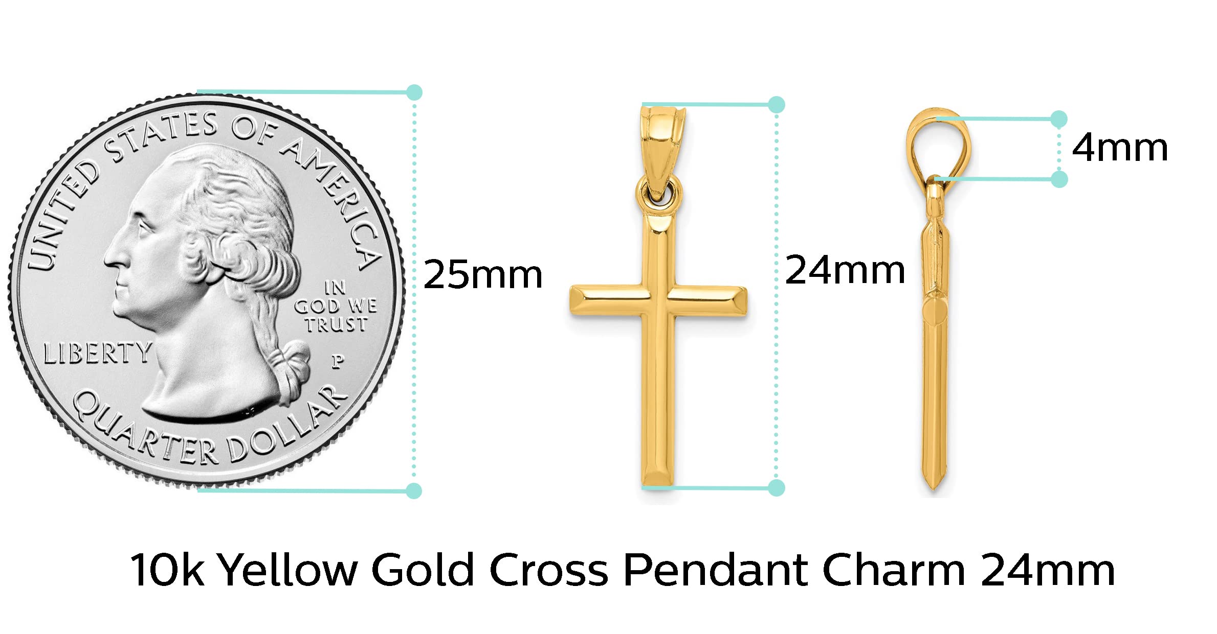 10k Yellow Gold Cross Pendant Charm SMALL - 1 Inch - 24mm x 12mm - Jewelry Gifts For Women Wife Mom Gifts For Men Husband Dad