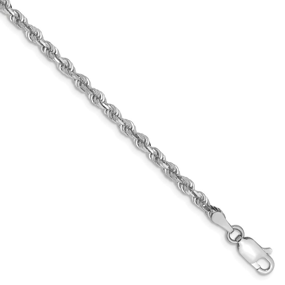 Solid 14k White Gold 3mm Diamond-Cut Quadruple Rope Bracelet - with Secure Lobster Lock Clasp 7"