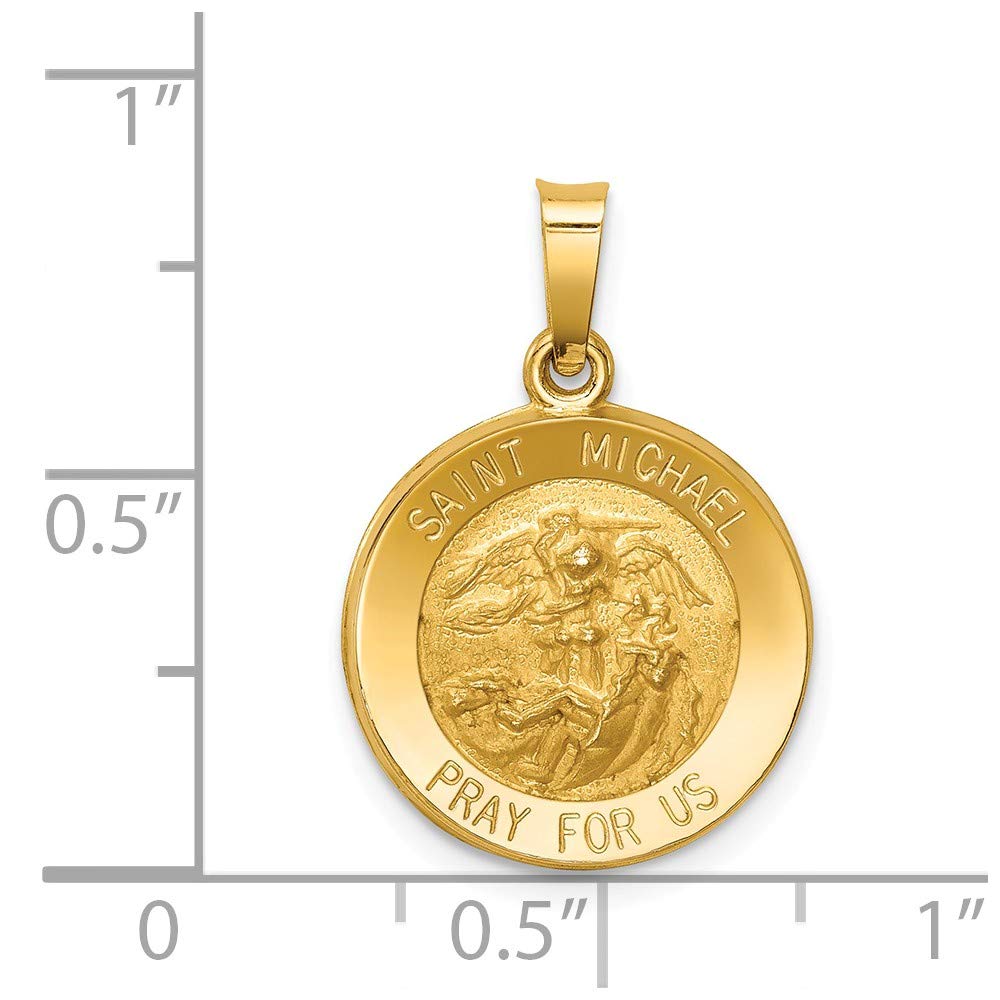 Sonia Jewels 14k Yellow Gold Catholic Patron Saint Michael Medal Brushed Matte Finish Pendant Charm - 17mm x 15mm