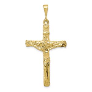 Solid 10k Yellow Gold Cross Crucifix Charm Pendant - 47mm x 24mm