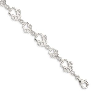 Solid 925 Sterling Silver Paw Print Bracelet - with Secure Lobster Lock Clasp 8.5" (Width = 13mm)