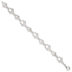 Solid 925 Sterling Silver Paw Print Bracelet - with Secure Lobster Lock Clasp 8.5" (Width = 13mm)