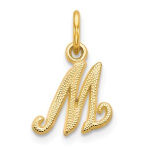 solid 14k yellow gold casted initial letter m alphabet charm pendant - 16mm x 7mm