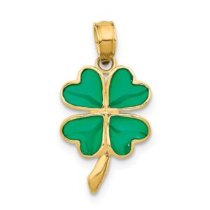 solid 14k yellow gold 4-leaf clover enameled pendant charm - 20mm x 10mm