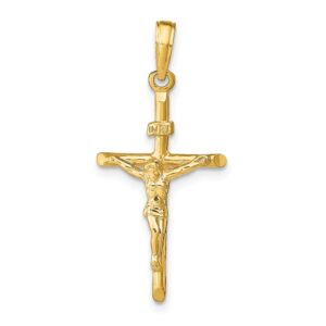 solid 14k yellow gold stick style cross pendant crucifix charm small - 1" height