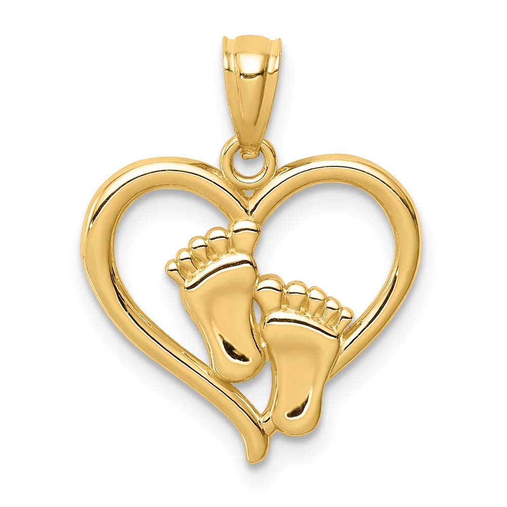 Solid 14k Yellow Gold Baby Feet in a Heart Pendant Charm