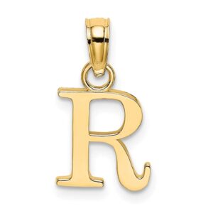 Solid 14k Yellow Gold R Block Initial Letter Alphabet Charm Pendant