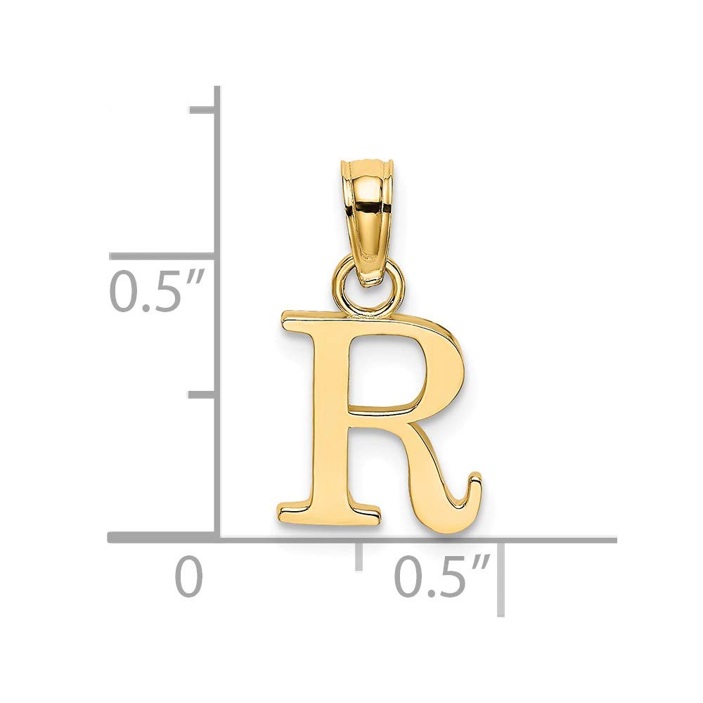 Solid 14k Yellow Gold R Block Initial Letter Alphabet Charm Pendant