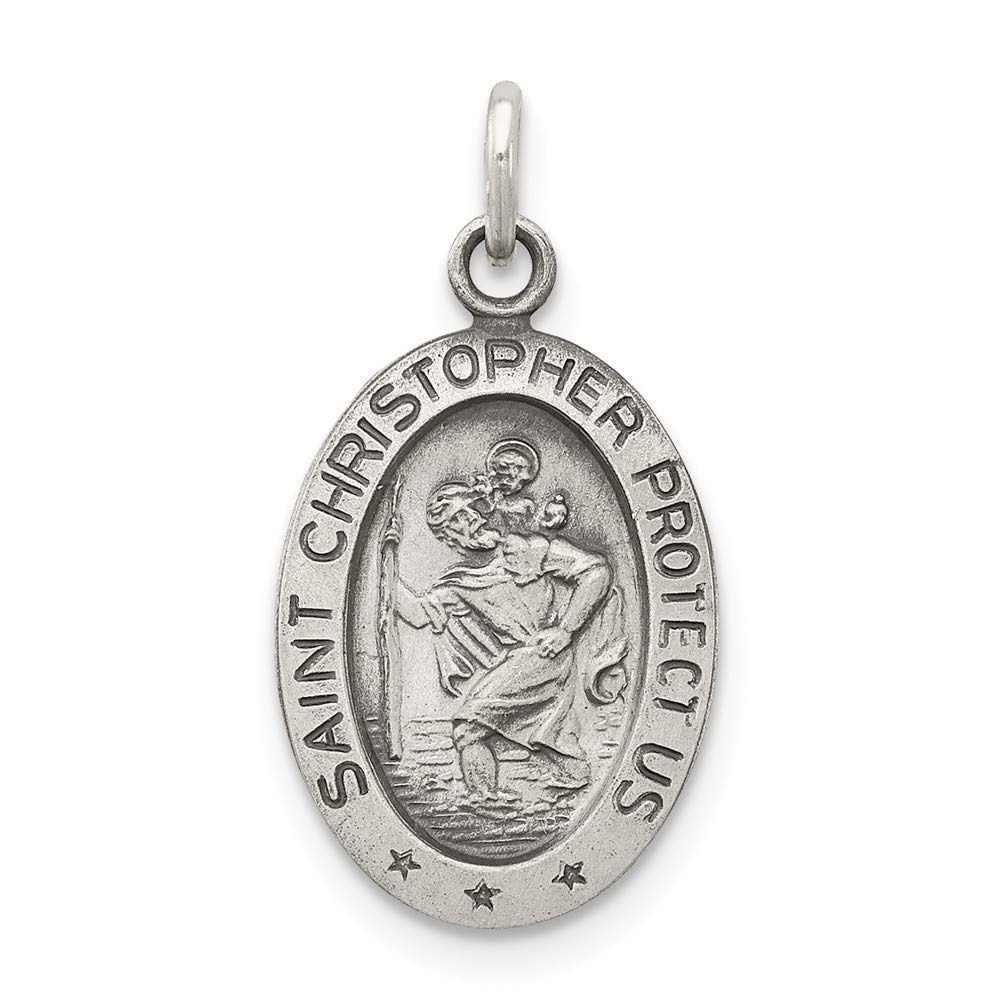 Solid 925 Sterling Silver Vintage Antiqued Catholic Patron Saint Christopher Pendant Charm Oval Medal - 21mm x 11mm - Jewelry Gifts For Women Wife Mom Gifts For Men Husband Dad