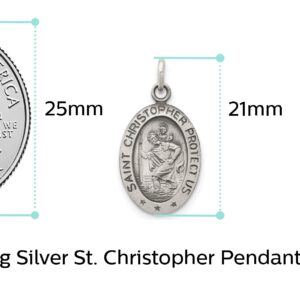 Solid 925 Sterling Silver Vintage Antiqued Catholic Patron Saint Christopher Pendant Charm Oval Medal - 21mm x 11mm - Jewelry Gifts For Women Wife Mom Gifts For Men Husband Dad