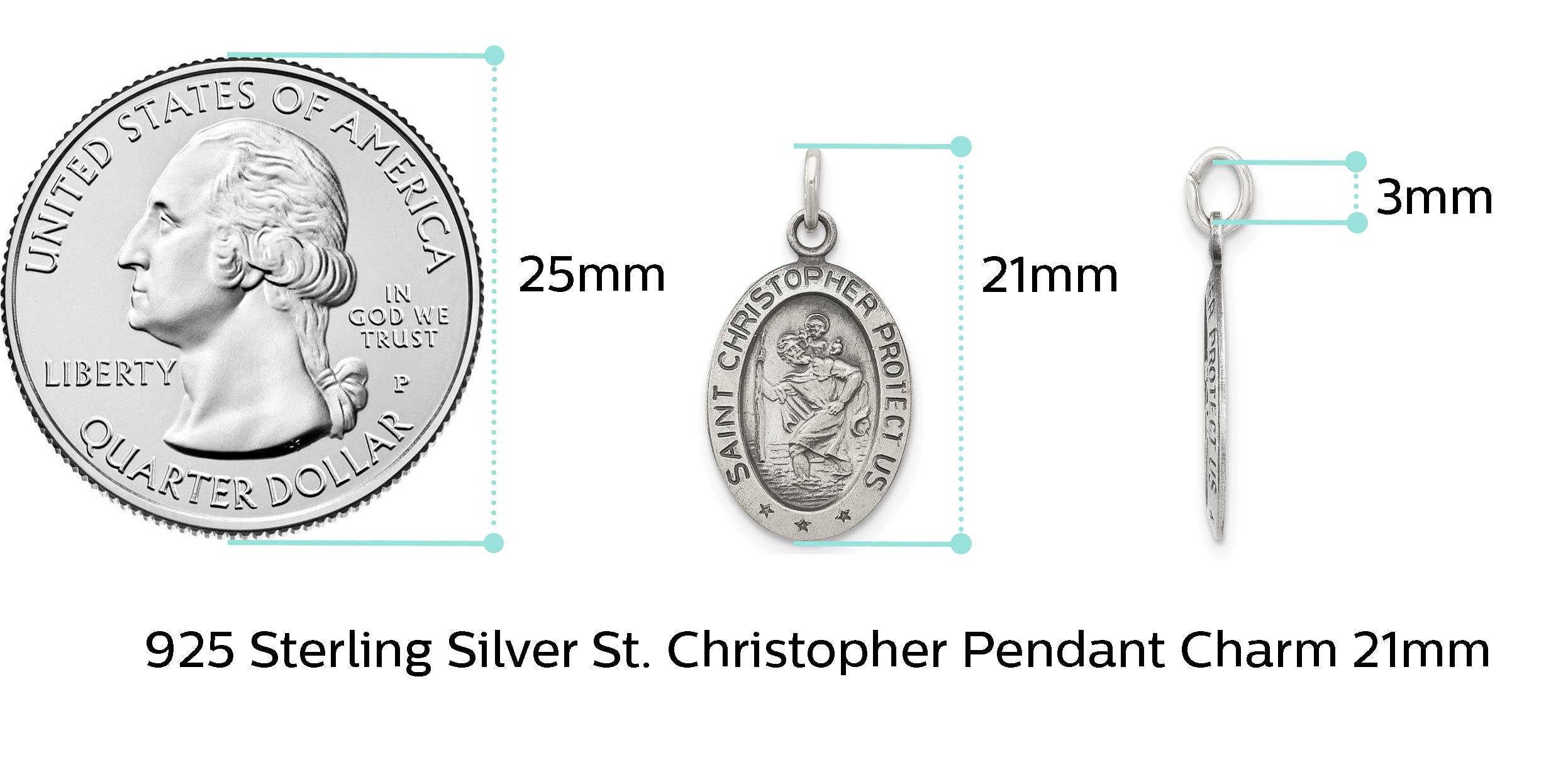 Solid 925 Sterling Silver Vintage Antiqued Catholic Patron Saint Christopher Pendant Charm Oval Medal - 21mm x 11mm - Jewelry Gifts For Women Wife Mom Gifts For Men Husband Dad