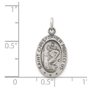 Solid 925 Sterling Silver Vintage Antiqued Catholic Patron Saint Christopher Pendant Charm Oval Medal - 21mm x 11mm - Jewelry Gifts For Women Wife Mom Gifts For Men Husband Dad