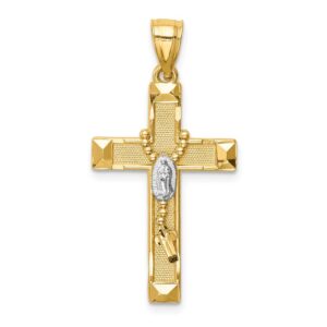 solid 14k yellow gold two toned cross rosary pendant charm