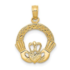 solid 14k yellow gold celtic irish claddagh charm pendant - 20mm x 15mm