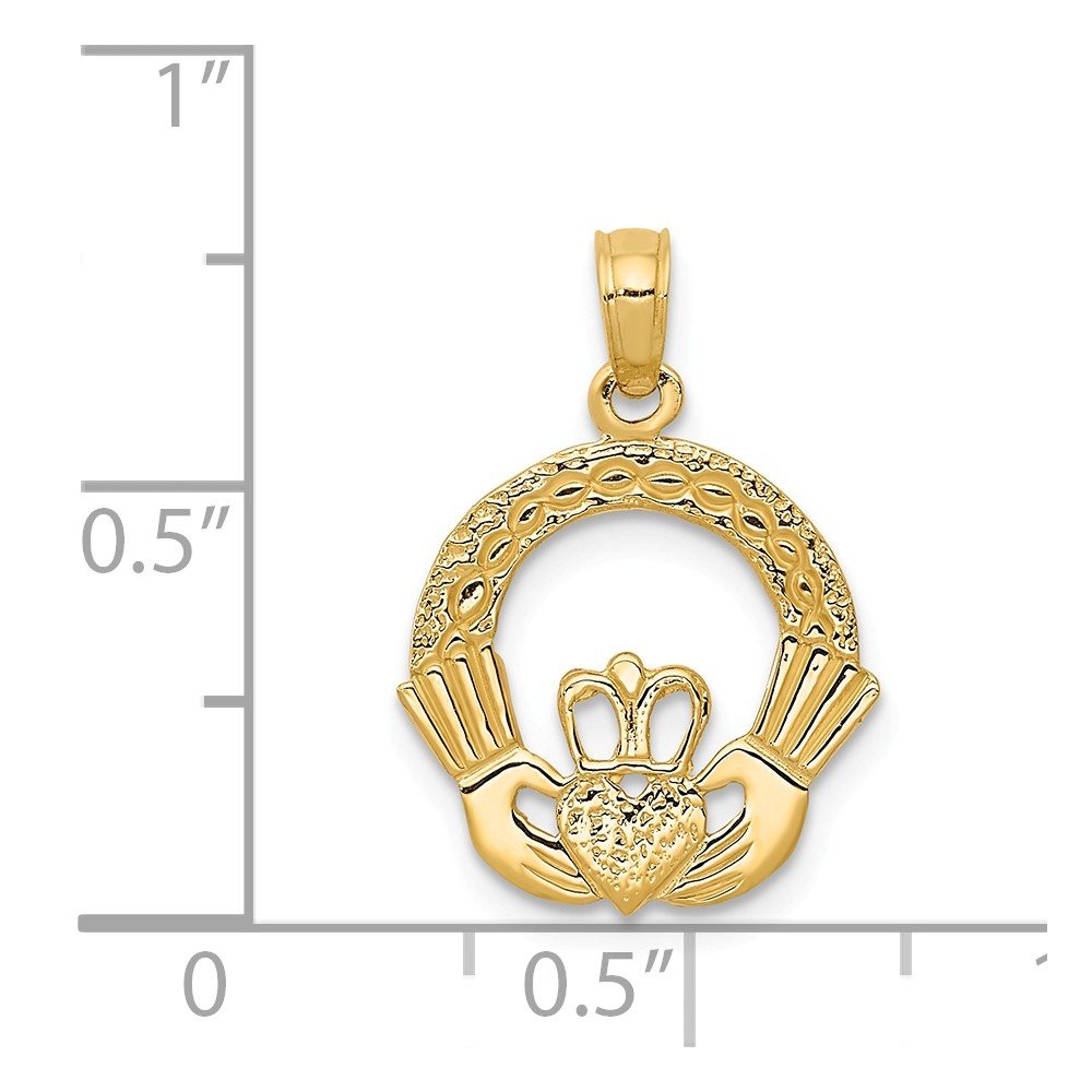 Solid 14k Yellow Gold Celtic Irish Claddagh Charm Pendant - 20mm x 15mm