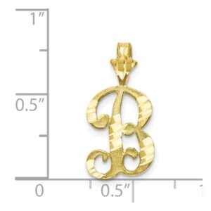 Solid 10k Yellow Gold Diamond-cut Grooved Initial Letter B Alphabet Charm Pendant - 20mm x 11mm