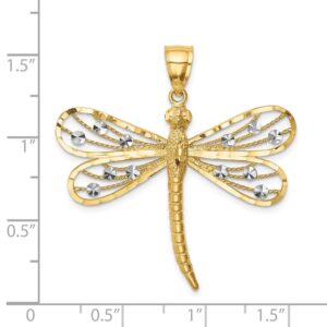 Solid 14k White and Yellow Gold Two Toned Diamond-Cut Dragonfly Pendant Charm