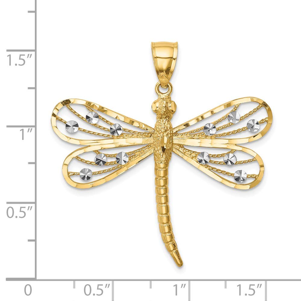 Solid 14k White and Yellow Gold Two Toned Diamond-Cut Dragonfly Pendant Charm