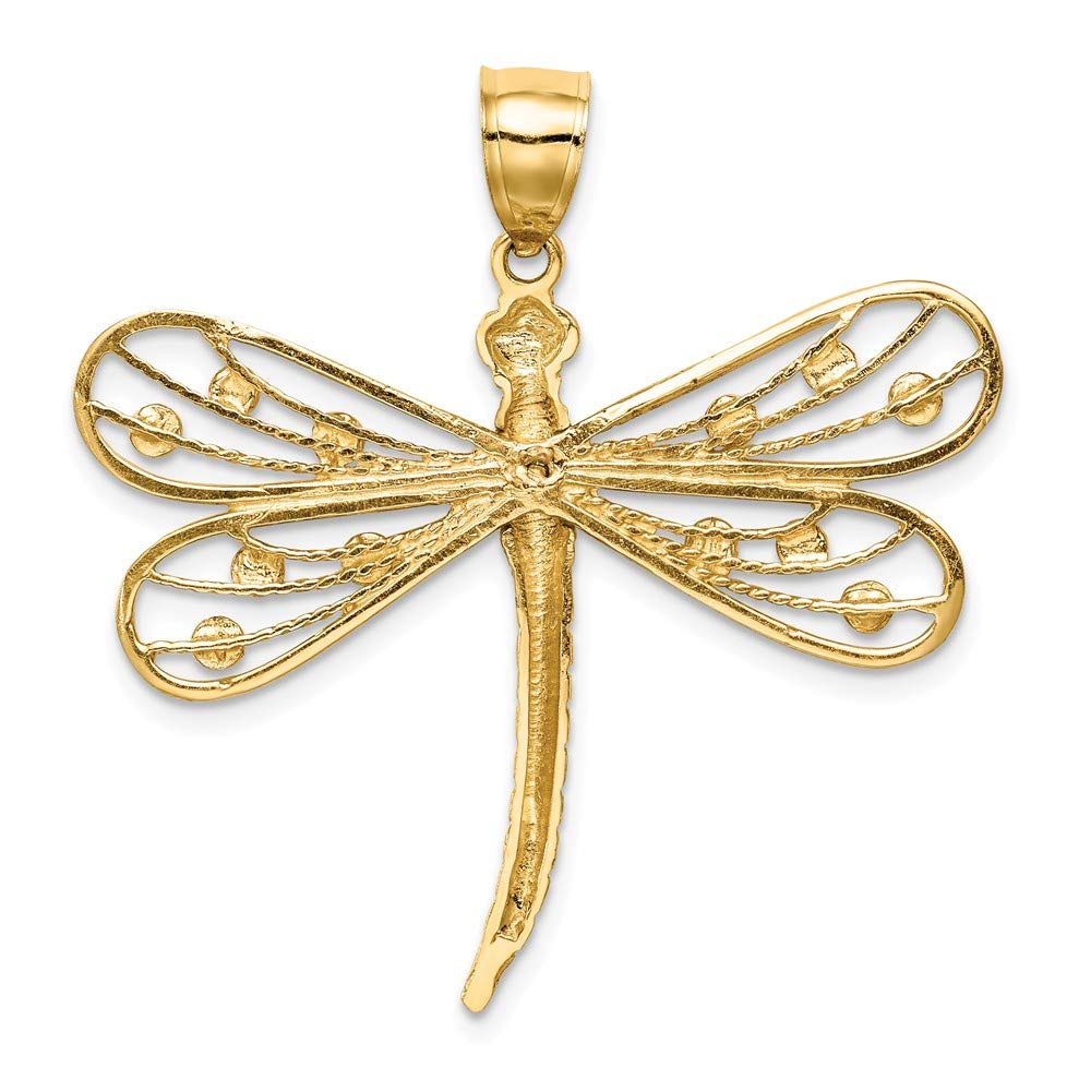 Solid 14k White and Yellow Gold Two Toned Diamond-Cut Dragonfly Pendant Charm