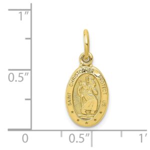 10k Yellow Gold Solid Catholic Patron Saint Christopher Brushed Matte Finish Pendant Charm - 20mm x 9mm