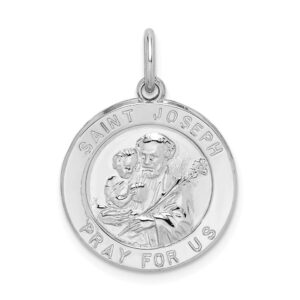 solid 925 sterling silver catholic patron saint joseph pendant round circle charm medal - 22mm x 16mm