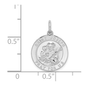 Solid 925 Sterling Silver Catholic Patron Saint Joseph Pendant Round Circle Charm Medal - 22mm x 16mm