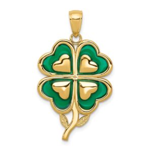 solid 14k yellow gold 4-leaf clover pendant charm with enameled tips - 30mm x 20mm