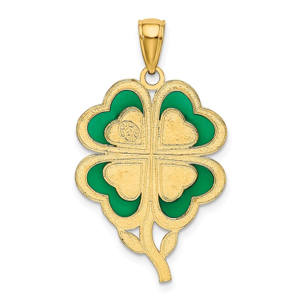 Solid 14k Yellow Gold 4-Leaf Clover Pendant Charm with Enameled Tips - 30mm x 20mm