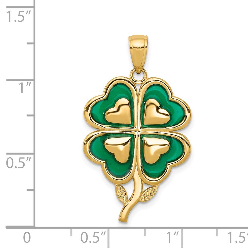 Solid 14k Yellow Gold 4-Leaf Clover Pendant Charm with Enameled Tips - 30mm x 20mm