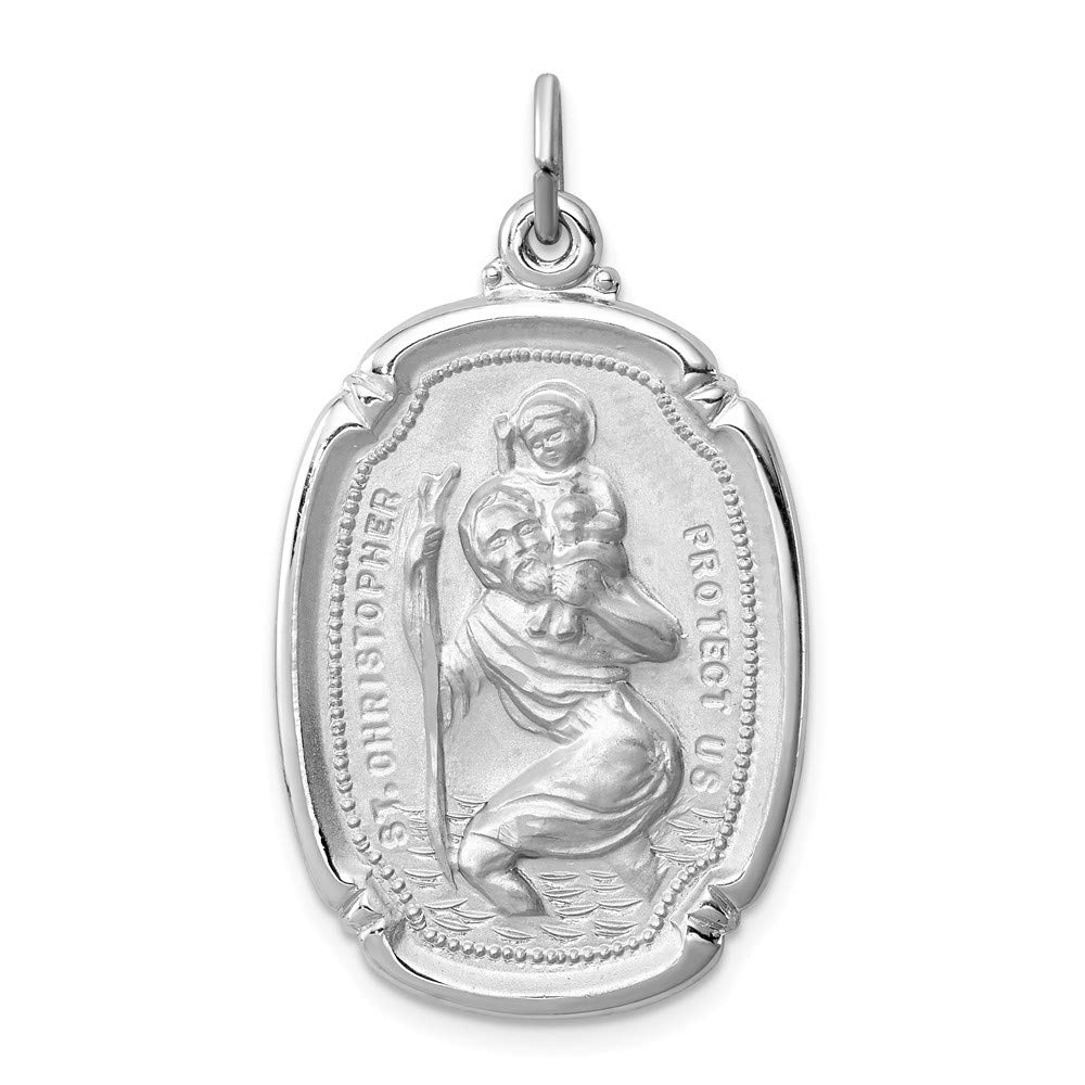 Solid 925 Sterling Silver Catholic Patron Saint Christopher Pendant Charm Medal - 35mm x 20mm