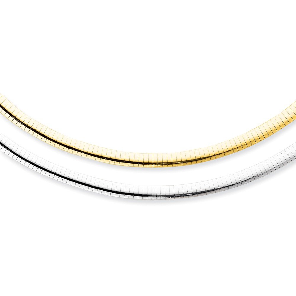 14k White and Yellow Gold Two Toned 6mm Reversible White and Yellow Domed Omega Necklace Chain 18"