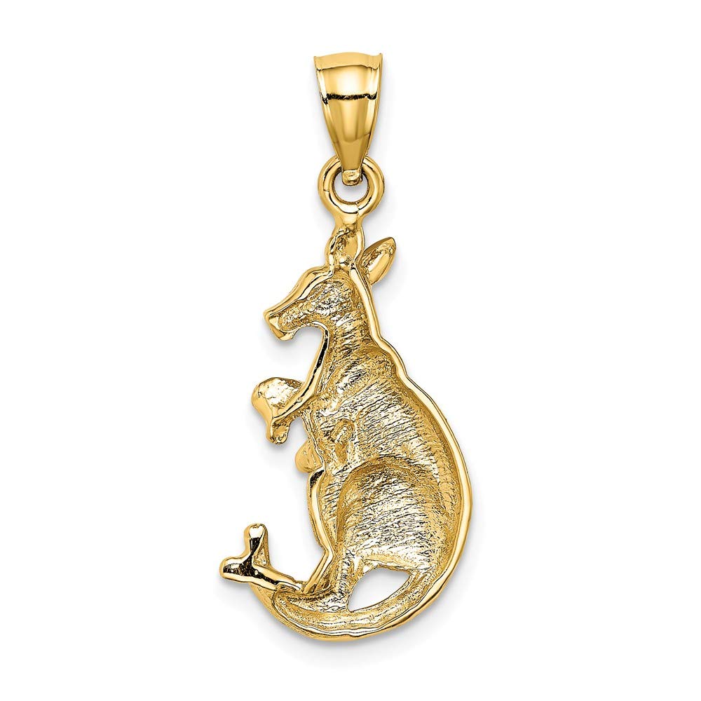 Solid 14k Yellow Gold 2-D KANGAROO WITH BABY IN POUCH Charm Pendant - 26mm x 13mm