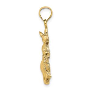 Solid 14k Yellow Gold 2-D KANGAROO WITH BABY IN POUCH Charm Pendant - 26mm x 13mm