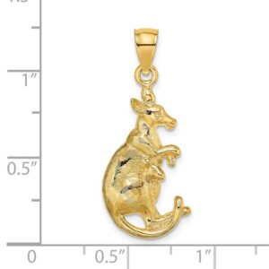 Solid 14k Yellow Gold 2-D KANGAROO WITH BABY IN POUCH Charm Pendant - 26mm x 13mm