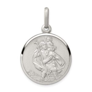 solid 925 sterling silver catholic patron saint christopher pendant charm round medal - 35mm x 25mm