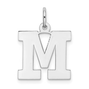 solid 925 sterling silver medium block initial letter m alphabet charm pendant 19mm