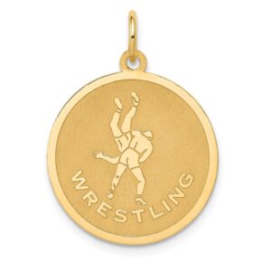 Solid 14k Yellow Gold Wrestling Charm Pendant - 25mm x 20mm